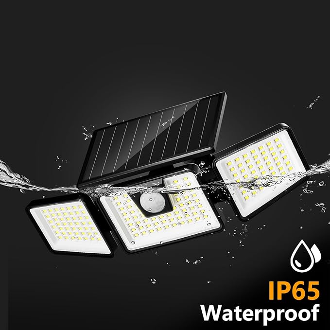 INCX Solar Motion Sensor Lights Outdoor, 3 Heads Security Lights Solar Powered, 156 LED Flood Light Motion Detected Spotlight for Patio Yard Garage Entryways, IP65 Waterproof 1 Pack