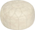 Thgonwid Unstuffed Moroccan Faux Leather Pouf Ottoman with Storage - Handmade Boho Chic Multi-Use Footrest for Living Room, Bedroom, Patio - Round Ethnic Floor Cushion & Decorative Accent, Ivory