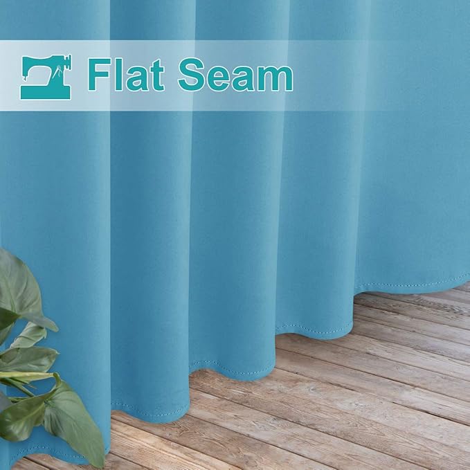 NICETOWN Outdoor Curtains for Patio Waterproof Set of 2, Thermal Insulated Detachable Sticky Tab Top Room Darkening Great Vertical Drape Outdoor Divider for Pergola, W52 x L108, Teal Blue