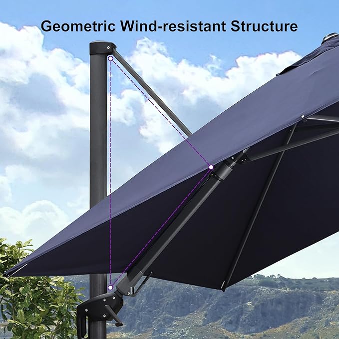 PURPLE LEAF 9' X 9' Left-right Tilt Patio Umbrella Outdoor Cantilever Swivel Square Umbrella with Tilt Aluminum Offset Umbrella with 360-degree Rotation for Garden Deck Pool Patio Navy Blue