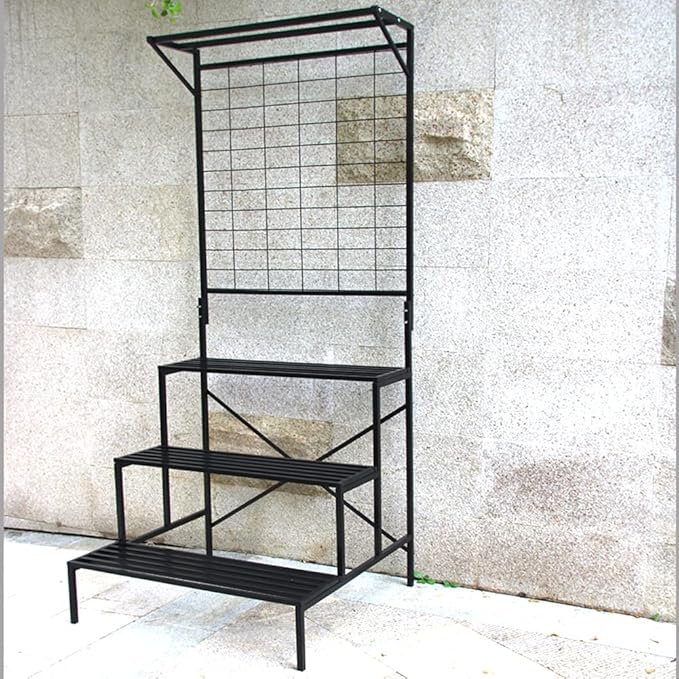 Zhongma 3 Tier Large Heavy Duty Plant Stand with wheels, Tall multi layer Plant Holder with Hanging Plant pot shelf, 35.43 x 33.27 x 80.7inch, Each Tier: 35.43 L x 10.5W, Easy to Hold Large Plant Pot
