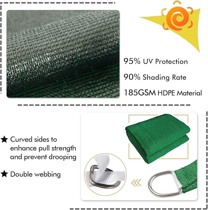KANAGAWA 14'X15' Dark Green Custom Size Sun Shade Sail Rectangle UV Block Canopy Cover for Patio Backyard Lawn Garden Outdoor (Customized Available)