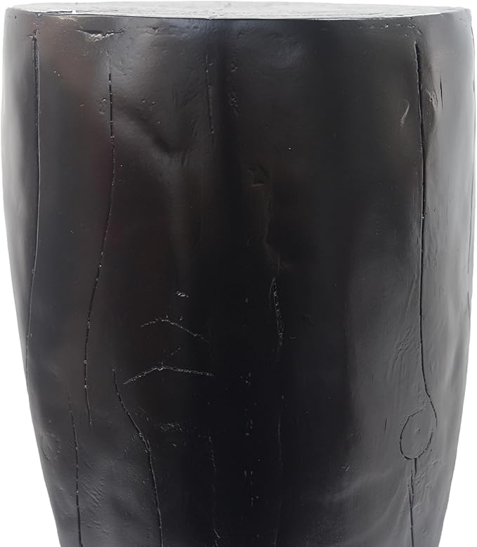 Christopher Knight Home Novi 26.57" H Lightweight Concrete Outdoor Side Table, Hollow Round-Shaped Patio End Table, MGO Outdoor Coffee Table, Garden Plant Stand Indoor, Wood-Like Texture, Black