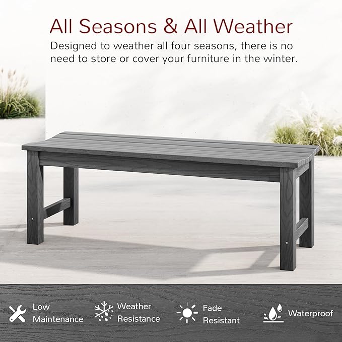 Stoog Outdoor Benches Set of 2, 2-Person Backless Patio Bench, All-Weather HIPS Garden Bench with 800 lbs Weight Capacity, Grey