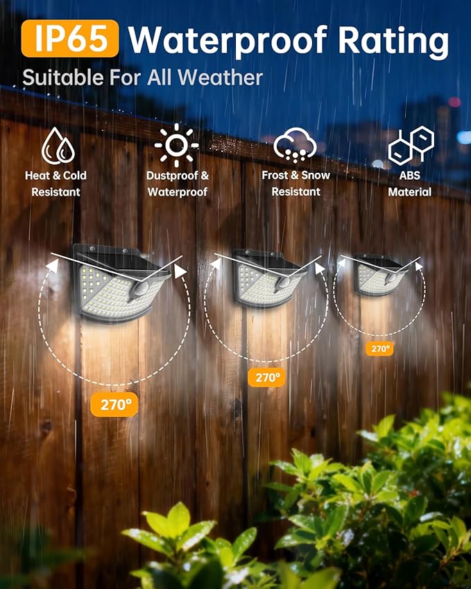 Aootek New Solar Motion Sensor Lights 120 LEDs with Lights Reflector,270° Wide Angle, IP65 Waterproof, Step Lights for Front Door, Yard, Garage, Deck (Black, Daylight White, 4-Pack)