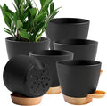 6-Pack Plant Pots with Drainage 6 Inch, Self Watering Pots for Indoor Plants, Planters for Indoor Outdoor Plants, Plastic Flower Pot, Planter for Indoor Outdoor (Black)