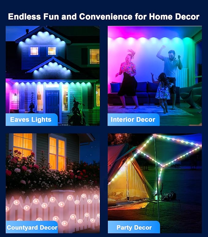 200FT Permanent Outdoor Lights for House, 2025 Smart RGB LED Outside Eaves Lights with APP Remote Control, IP67 Waterproof Outdoor Lighting Decor for Christmas Holiday, Halloween, Roof, Party, Daily