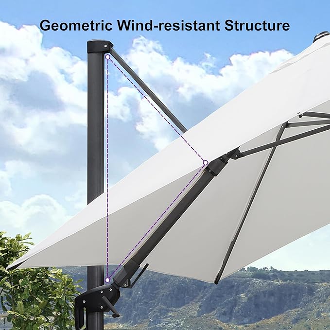 PURPLE LEAF 9.8' X 9.8' Left-right Tilting Patio Umbrella Outdoor Cantilever Swivel Square Umbrella Aluminum Offset Umbrella with 360-degree Rotation for Garden Deck Pool Patio White