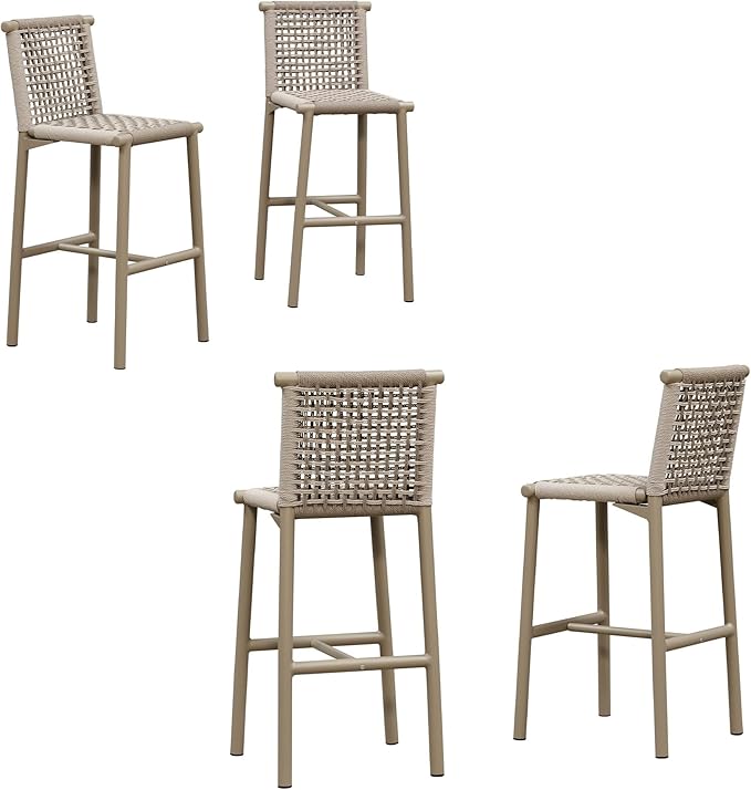PURPLE LEAF Outdoor Bar Stools Set of 4 Aluminum Counter Height Wicker Stool with Back for Backyard Pool Lawn Kitchen Patio Metal Barstool Chairs Champagne