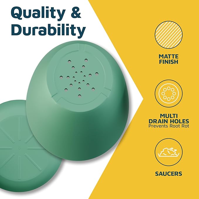 Planter Pots with Drainage Holes - Lightweight, Durable, & Space-Saving Pots for Indoor and Outdoor - Versatile Functionality, Simple Modern Design, Set of 20 Plastic Planter Pots Mint