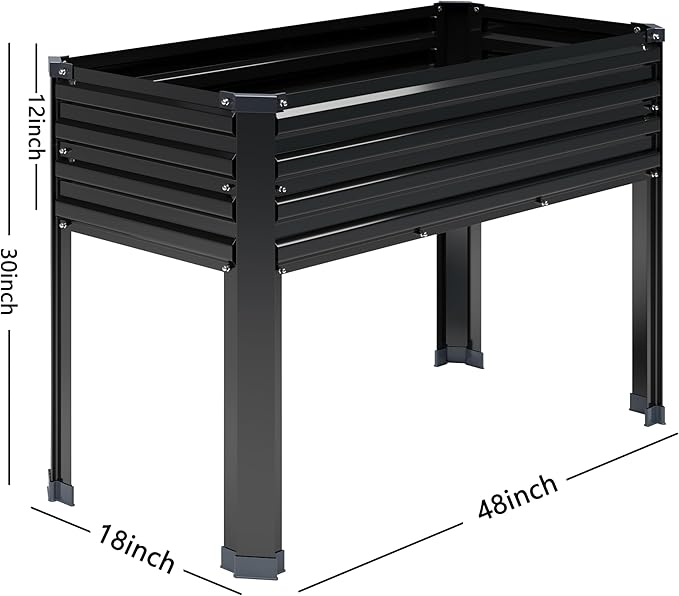 2PCS Galvanized Raised Garden Bed with Legs,2PCS 48×18×30in Elevated Planter Box for Backyard,Garden, Patio, Balcony, 300lb Capacity,Planters for Outdoor Plants,Black