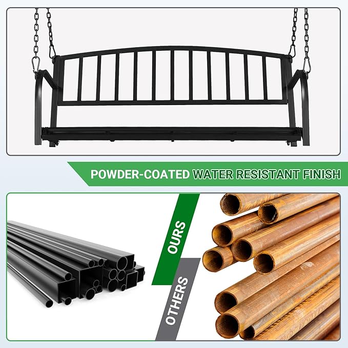 2-Person Metal Porch Swing, 47" Wide Outdoor Hanging Bench with Adjustable Chains, Heavy Duty 550LB Capacity, Perfect for Patio, Garden and Balcony