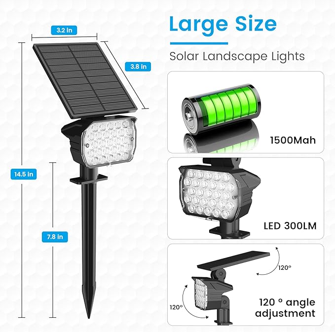VOLISUN Solar Spotlight Outdoor, IP67 Waterproof Solar Landscape Spot Lights，Uplights for Yard Garden Pathway - 12 Pack (Cool White) 27 LED 3 Lighting Modes