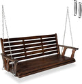 Wooden Porch Swing, Ergonomic Seat, Bench Swing with Hanging Chains and 7mm Springs, Heavy Duty 880 LBS, for Outdoor Patio Garden Yard (Dark Brown, 3-Seater Extra Large)