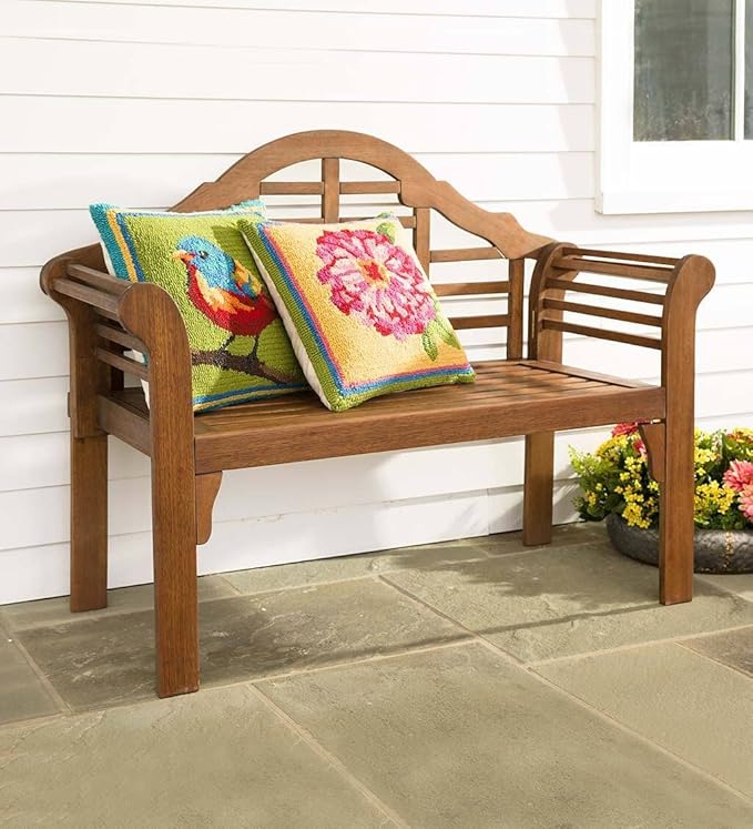 Plow & Hearth Weatherproof Lutyens Eucalyptus Wood Garden Bench | Foldable Patio Benches | Outdoor Furniture Seating for Porch Park Deck | Natural