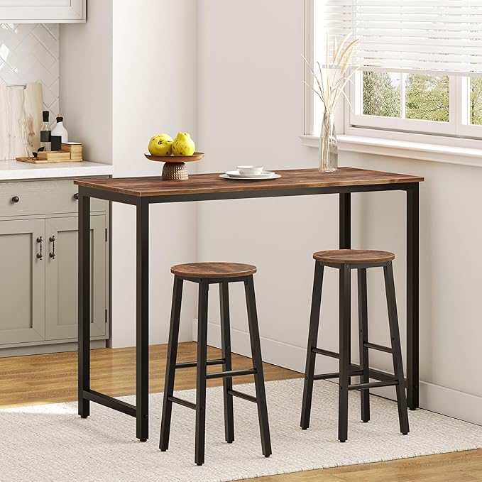 HOOBRO Bar Stools, Barstools Set of 2,Counter Height Barstools, 24.8" Bar Stools for Kitchen Island, Industrial Bar Chairs, for Dining Room, Kitchen, Bar, Rustic Brown and Black BF07BY01G1