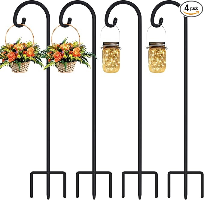 FEED GARDEN 48 Inch Small Shepherd Hooks for Outdoor, Garden Hook for Lanterns, Sheperd Hooks for Hanging Plants, Bird Feeders, Solar Lights, Mason Jars, Weddings Decor, 4 Pack