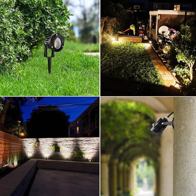 Romwish 120V LED Landscape Lights, 10W 120V Outdoor Landscape Lighting with Ground Spike, 3000K Warm White, IP65 Waterproof Outdoor Spotlight for Lawn, Garden, Yard, Flag Light (Pack of 6)