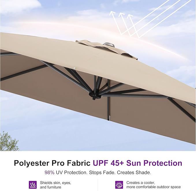 PURPLE LEAF 10 Feet Patio Umbrella Outdoor Cantilever Square Umbrella Aluminum Offset Umbrella with 360-degree Rotation for Garden Deck Pool Patio Taupe