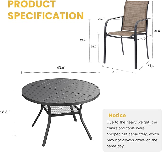 VICLLAX Patio Table and Chair Set of 4, All Weather Metal Round Outdoor Dining Furniture Set-40.6" Round Outdoor Table and Chairs, Black Tabletop