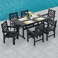 HDPE Dining Table Set for 6,7-Piece Outdoor Table and Chairs Include 6 Dining Chairs and 62.5" Patio Dining Table with Umbrella Hole (Black)