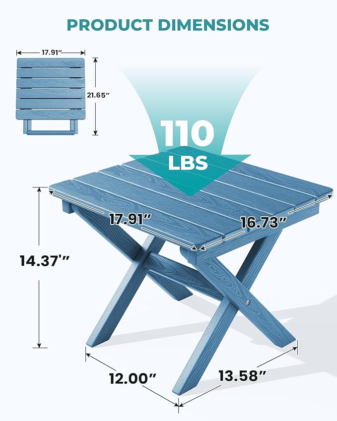 SERWALL Folding Outdoor Side Table Set of 6, Adirondack End Table, Navy