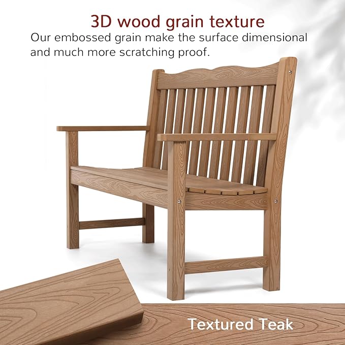 Stoog Oversized All-Weather Garden Bench & Chairs Set, 3-Piece Patio Furniture Set, Include 2 Chairs and 1 Garden Bench, for Porch, Backyard, Lawn, Pool and Deck, Teak