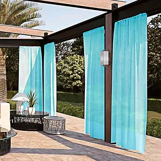 SpaceDresser Waterproof Outdoor Sheer Curtains for Patio - 4 Panels Rod Pocket Indoor Voile Sheer Curtain for Living Room,52W x 84L inch, Aqua