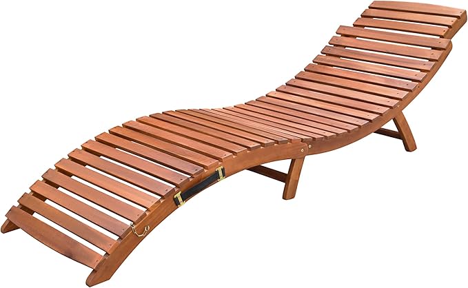 Devoko Patio Chaise Pool Lounge Outdoor Folding Wooden Lounge Chair for Outside Waterproof Lounge Chair (1Piece)