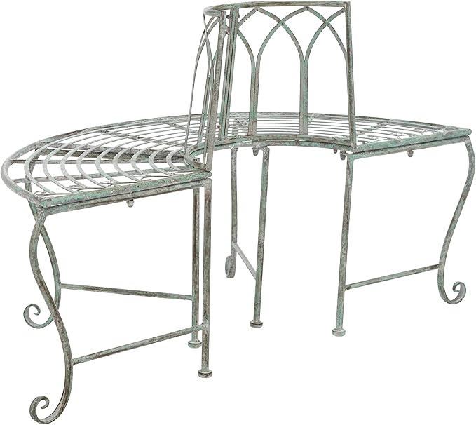 SAFAVIEH Outdoor Furniture Collection – Abia Antique Dark Green Distressed Wrought Iron 50-Inch Curved Tree Bench, Garden & Patio Seating (PAT5018D)