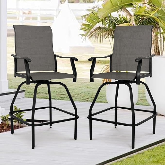 LEVELEVE Patio Bar Set 2pcs Swivel Bar Stools Outdoor Bistro Textilene Furniture Stability All-Weather Set with Height Table (2, Grey Fabric)
