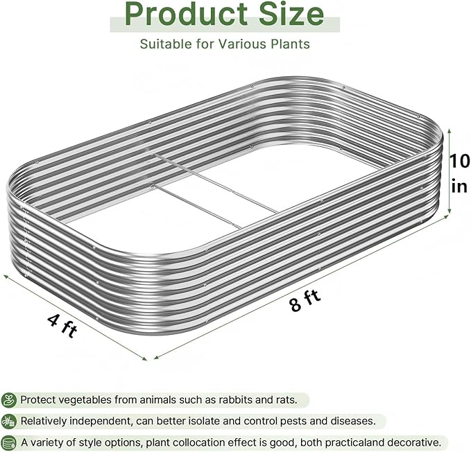 3 PCS 8x4ft Galvanized Raised Garden Bed Outdoor, Metal Garden Bed for Vegetables, Above Ground Garden Box for Flower, Steel Raised Beds for Gardening