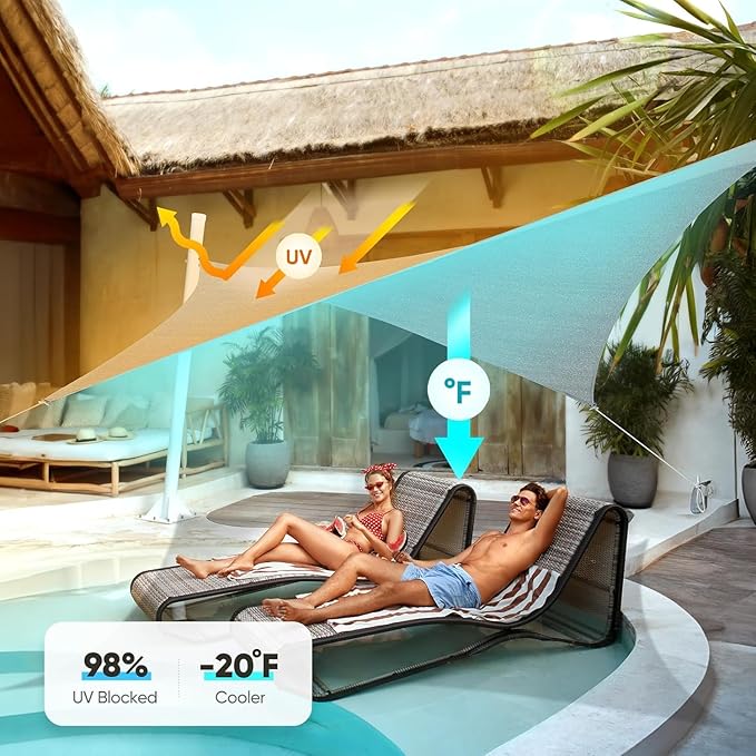 Quictent 12x16ft Rectangular Sun Shade Sail 185G HDPE Canopy 98% UV Block Outdoor Patio Garden Commercial Deck with Hardware Kit