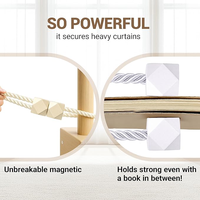 Hion Magnetic Curtain Tiebacks Beige 2pcs, Curtain Tiebacks Buckles Holdbacks Holders Hooks Clip for Home Bedroom Office Decorative Curtain
