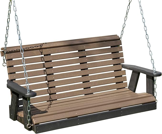 Poly Lumber Wood 4FT Porch Swing Amish Craftsmandship Made in USA HDPE with No wood fibers and 1000 lbs Limit. Stainless Steel Hardware.Signature Rollback design for Patio Outdoor Backyard Garden Park