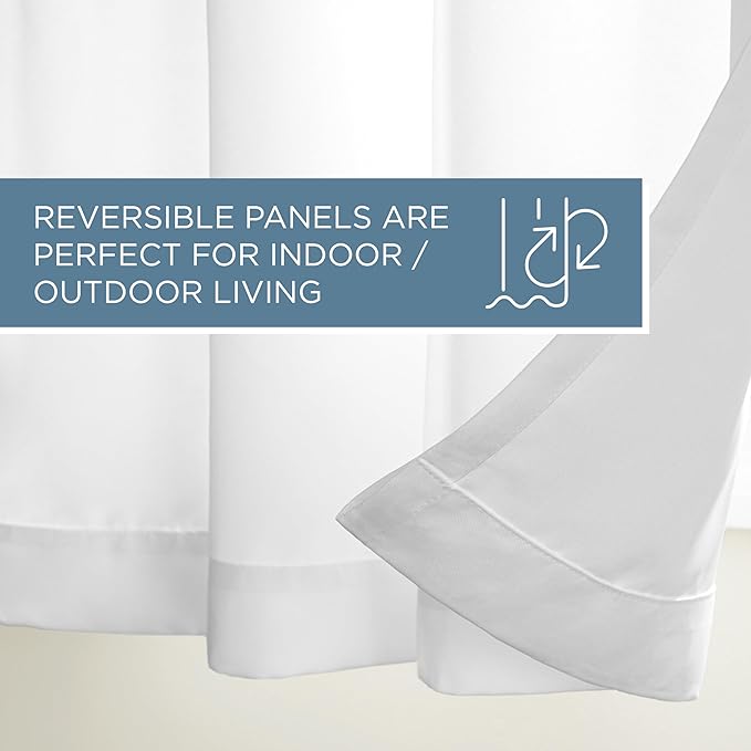 Town & Country Basics Cabana Solid Heavyweight Indoor Outdoor Curtains, Light Filtering Opacity with Grommet Top, Water Repellent, 2-Pack Set, 54"x63", White