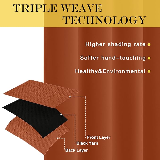 NICETOWN Blackout Sliding Glass Door Curtains, Room Darkening Thermal Insulated Curtains for Living Room Bedroom, Extra Wide Window Drapes, 1 Panel, W80 x L118, Burnt Orange