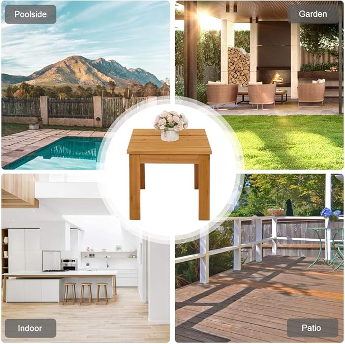 VINGLI Outdoor Wooden Side Table, Square Patio Side Table, Small Outdoor Table for Patio, Backyard, Garden, Poolside, Balcony, Adirondack Conversation End Table (Teak)