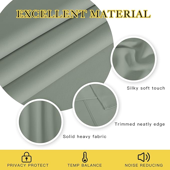 NICETOWN Blackout Doorway Curtain for Bedroom - Grommet Window Treatment Thermal Insulated Solid Room Darkening Drape for Patio Door/Porch (Sage Green, 1 Piece, W66 x L66)