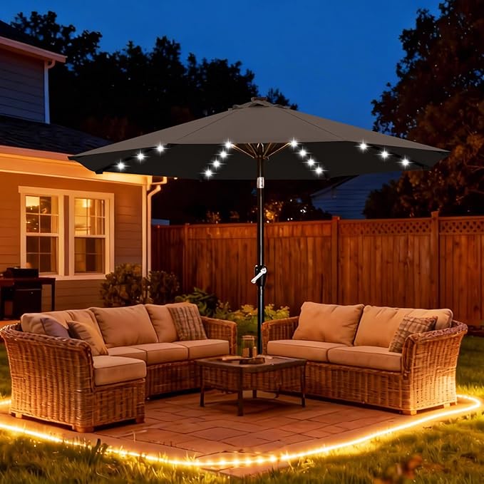ABCCANOPY 10FT Durable Solar Led Patio Umbrellas with 32LED Lights (Brown)