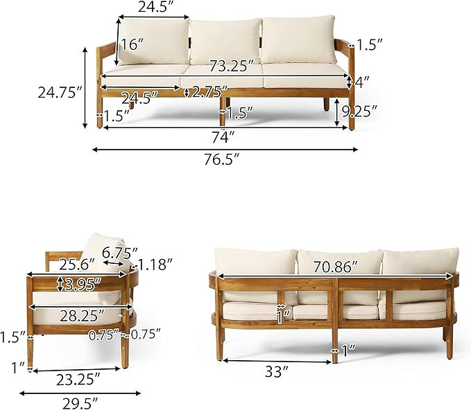 Brooklyn Outdoor 3 Seater Sofa with Cushions - Acacia Wood - Teak/Beige
