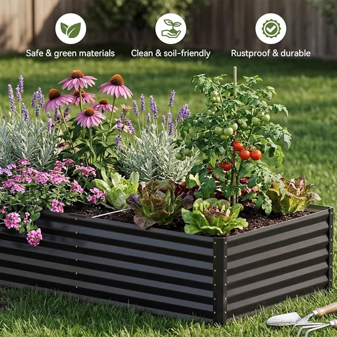 COMHOMA Galvanized Raised Garden Bed,Large Metal Planter Box for Outdoor Vegetables,Corrugated Steel Herbed Plants Container,Extra Deep Gardeners Kits with Open Bottom (1, 8x4x2FT)