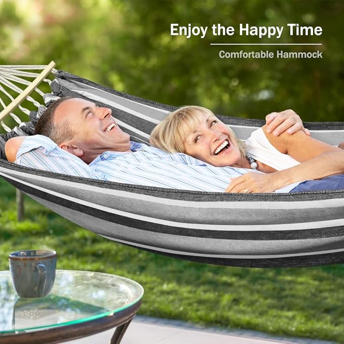 MOSFiATA Camping Hammock 550lb Upgraded Thickened 320G Durable Canvas Fabric Hammocks with Anti Roll Balance Beam and Sturdy Metal Knot for Camping, Patio, Backyard, Outdoor（Grey）