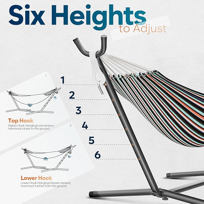 Hammock with Stand for Outside, 600lbs Portable Hammock with Carrying Bag for 2-Person Outside Patio, Heavy Duty, Easy Assembly