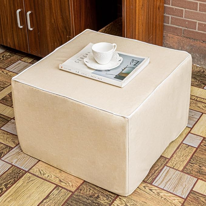 Outdoor Ottoman 20x20x14 Inches Outdoor Square Ottomans for Patio Modern Lightweight Foam Stuffed Pouf Outdoor Footstool Footrest (Linen)