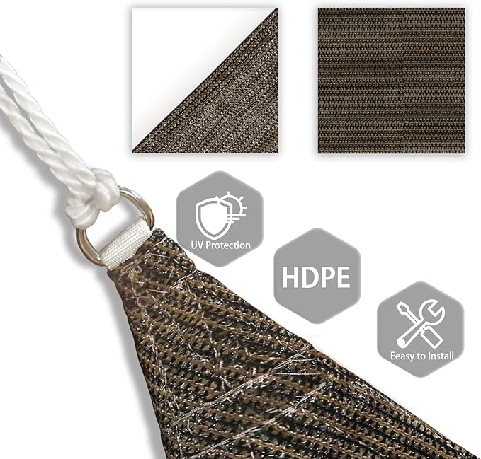 Patio Paradise 8' x 8' x 8' Sun Shade Sail Triangle Canopy Shade Cloth Fabric Sunlight Block Patio Pergola Cover HDPE Deck Awning for Outdoor Backyard Roof Shading, Brown