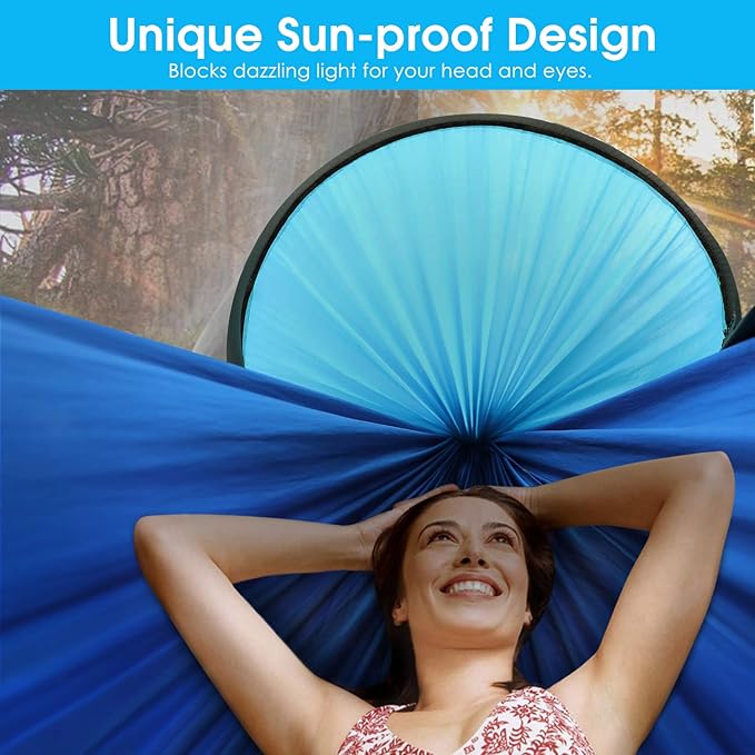 G4Free Large Camping Hammock with Mosquito Net 2 Person Pop-up Parachute Lightweight Hanging Hammocks Tree Straps Swing Bed for Outdoor Backpacking Backyard Hiking