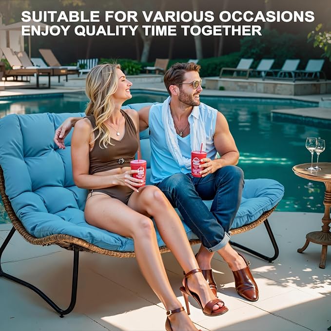 Crestlive Products Outdoor Loveseat 3PCS, Outdoor Sofa Set, All-Weather Boho Rattan Patio Furniture with Soft Cushion for Balcony, Poolside, Backyard (Without Table)