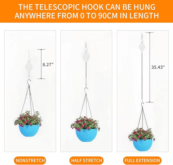 6PCS Retractable Plant Pulley Hanger - Adjustable Height Hook for Hanging Flower Baskets, Pots & Bird Feeders(6Pcs-White)