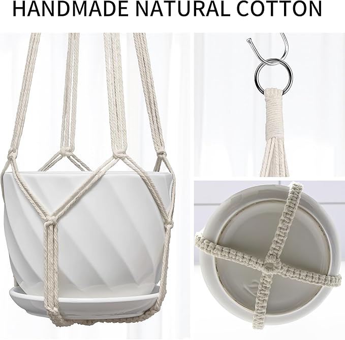 Macrame Plant Hanger, Fits 4-13 Inch Pots, Boho Hanging Plant Holder for Indoor Outdoor, 35 Inch, White (No Flowerpot)